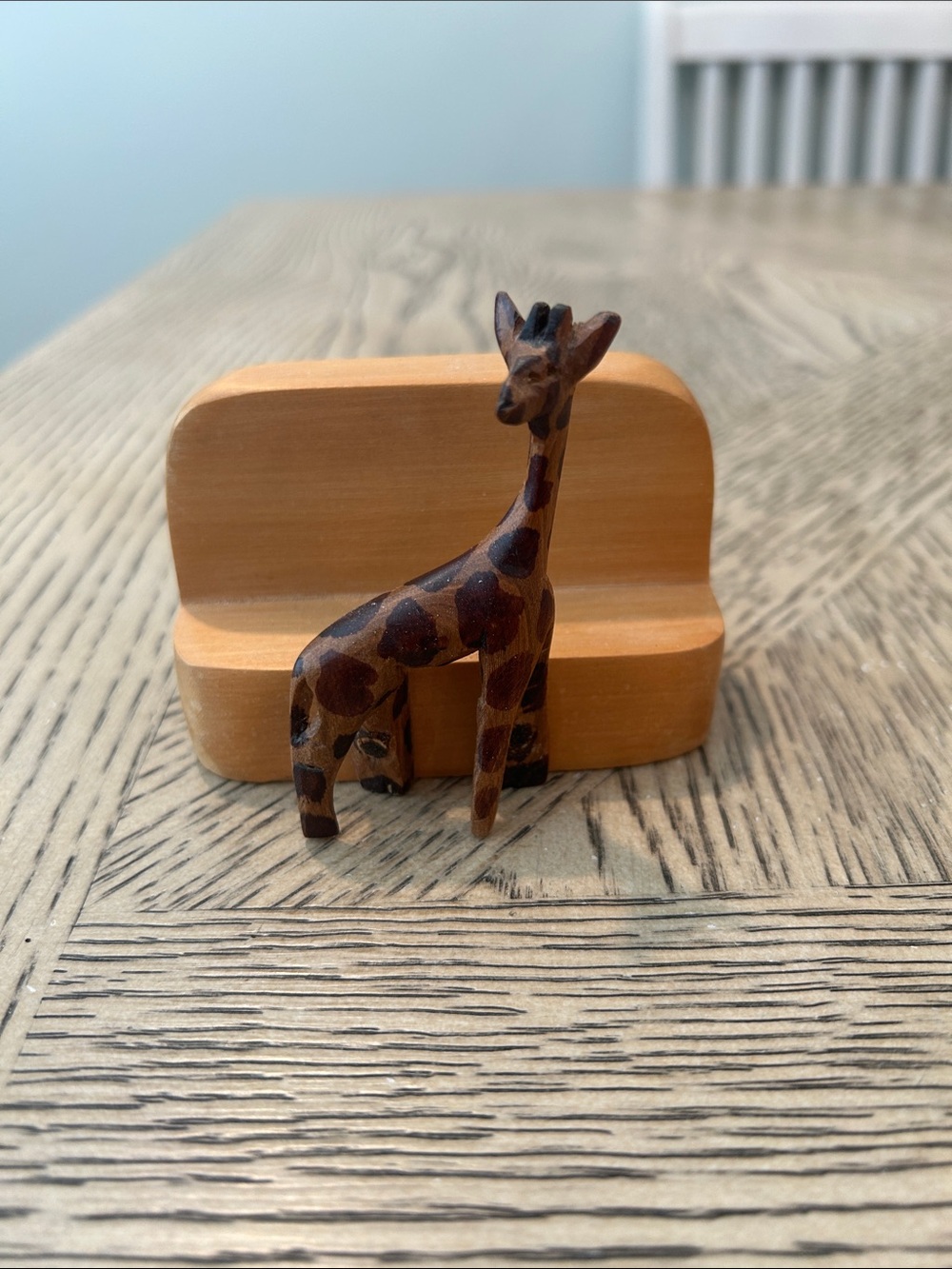 Vintage Wooden Giraffe African Animal Business Card/Letter Holder Handmade
